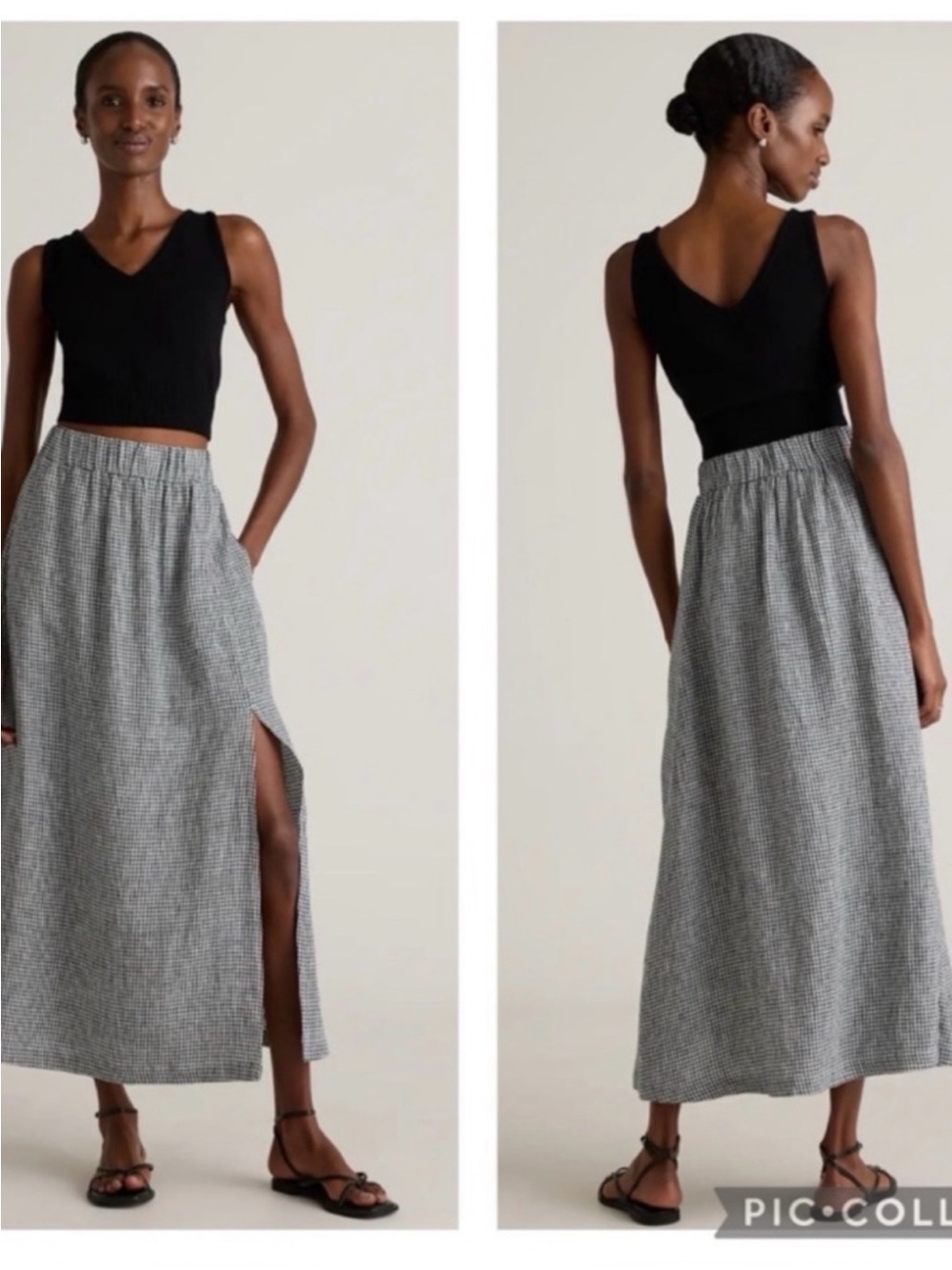 Quince 100% European linen Maxi Skirt Gingham in Black & White Size Small